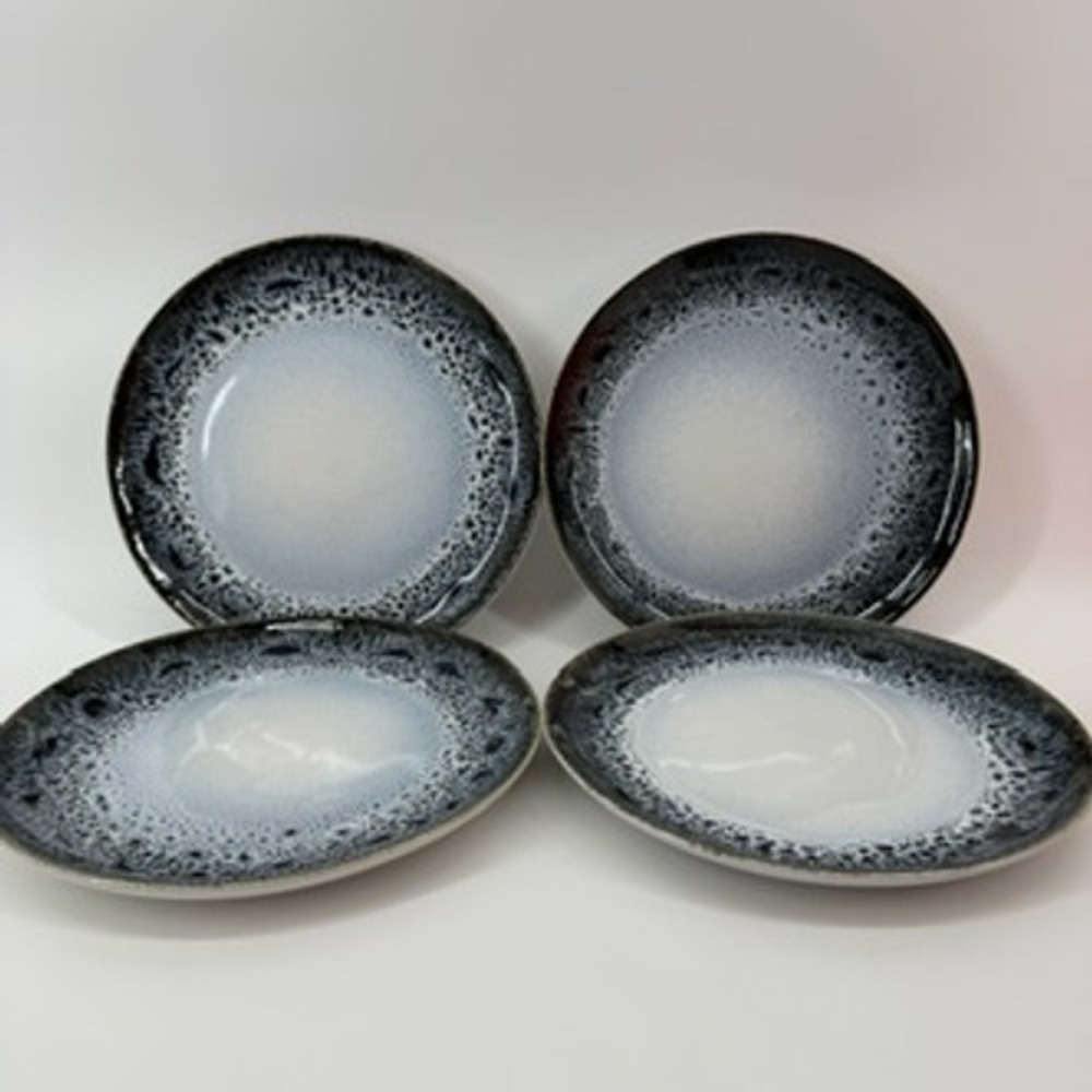 West Elm Reactive Glaze Salad Plates Set of 4 Black‎ White Stoneware Portugal